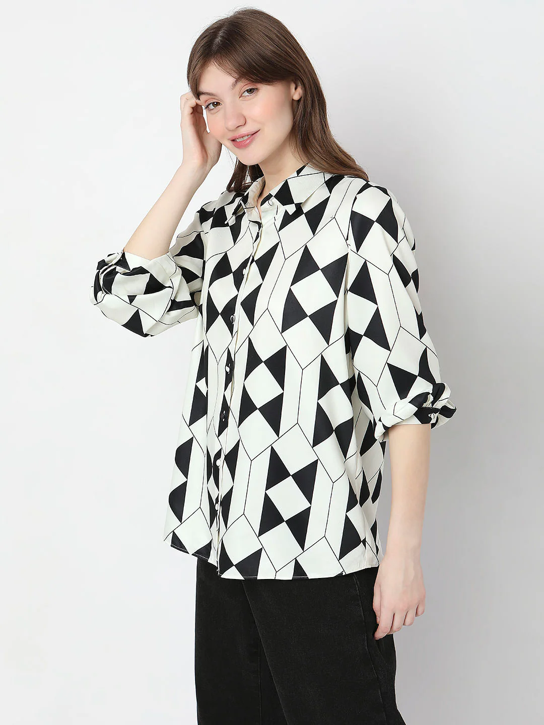 White Abstract Print Shirt - Image 3