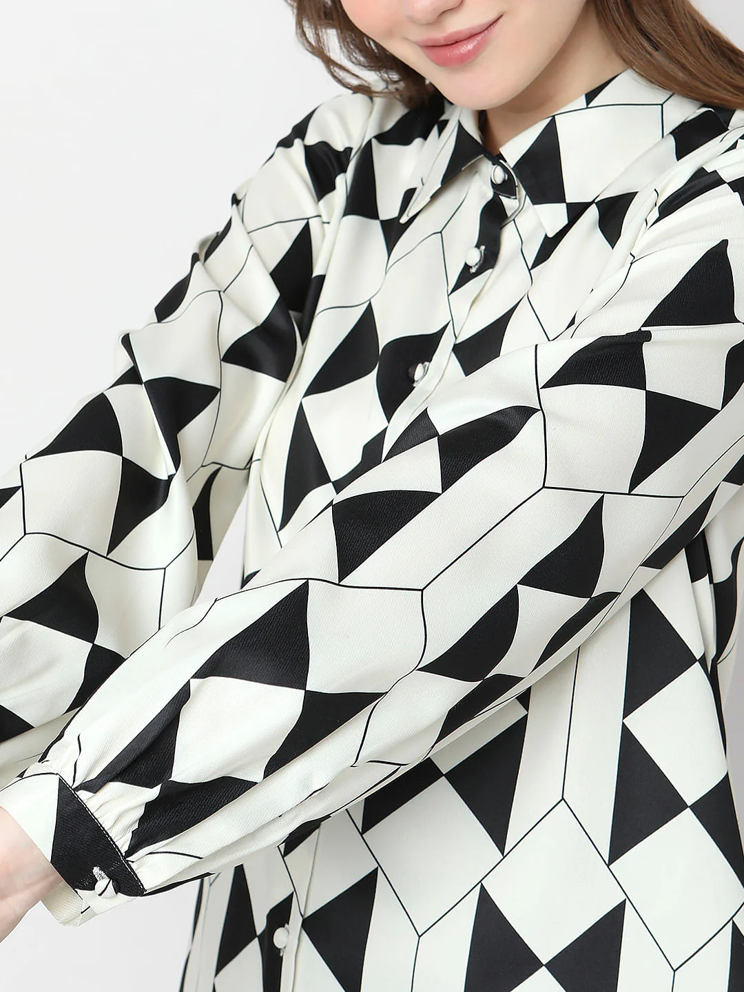 White Abstract Print Shirt - Image 6