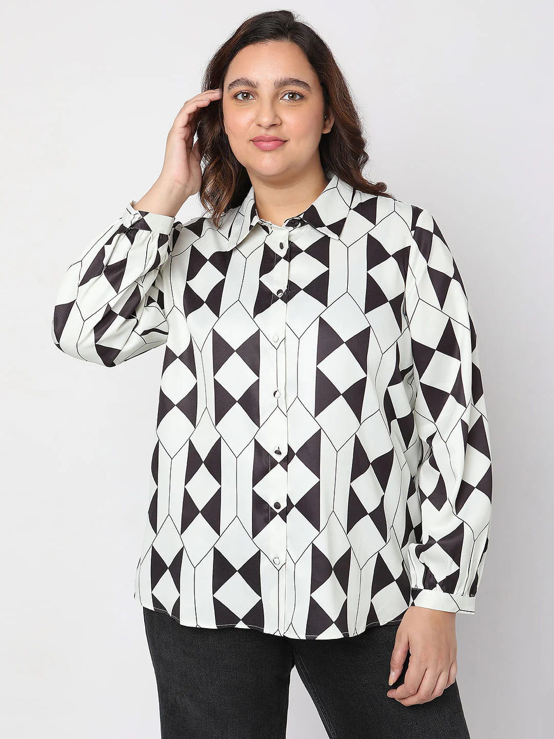 Curve Black & White Printed Shirt - Image 2