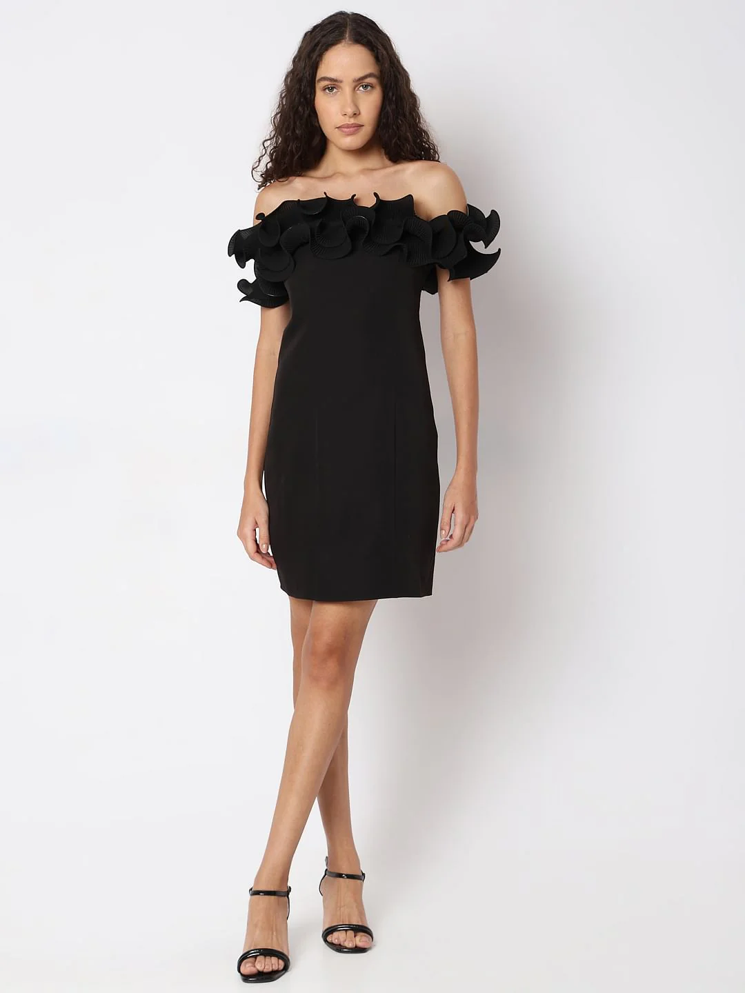 Black Ruffled Off-Shoulder Dress - Image 5
