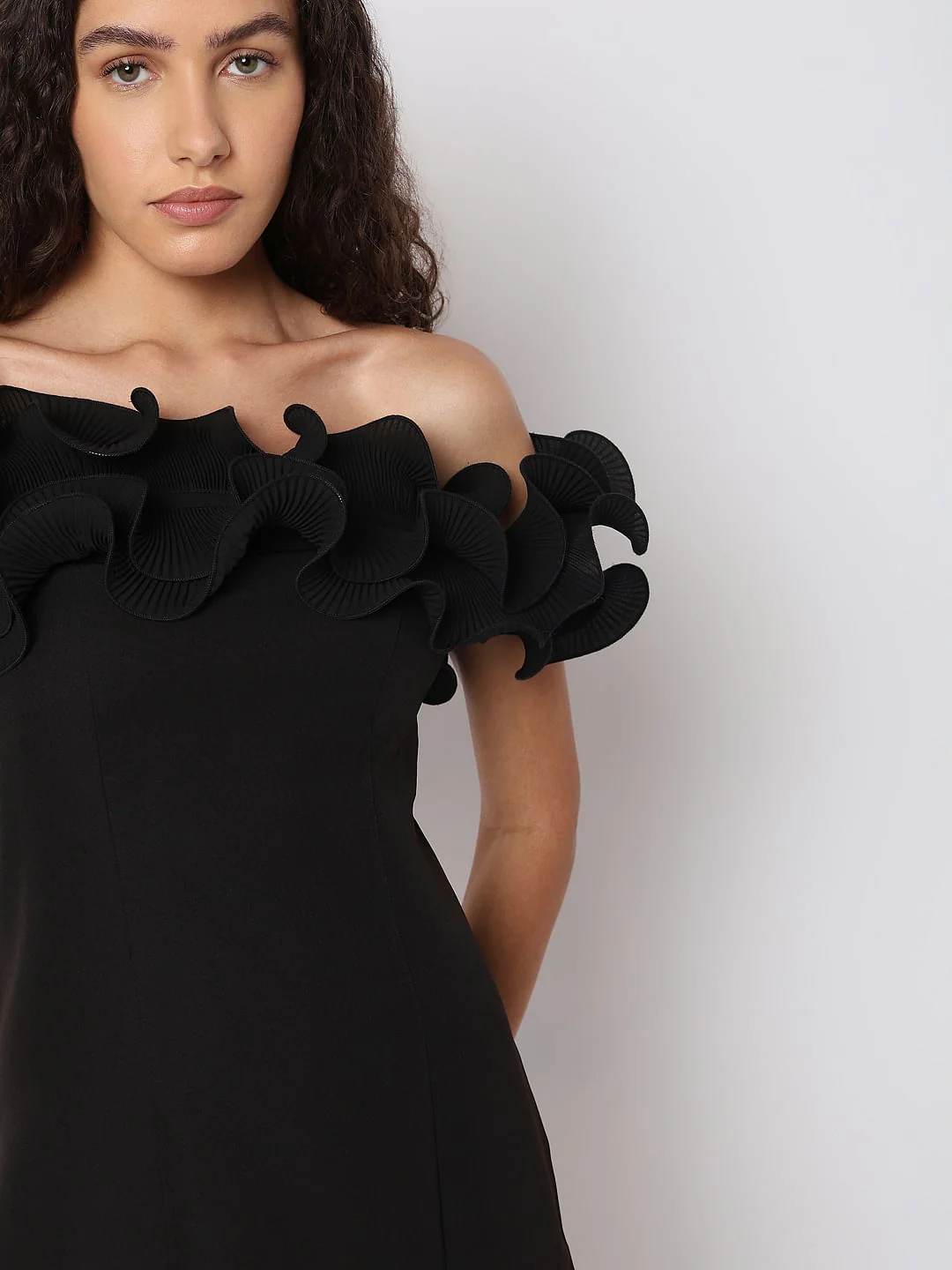 Black Ruffled Off-Shoulder Dress - Image 6