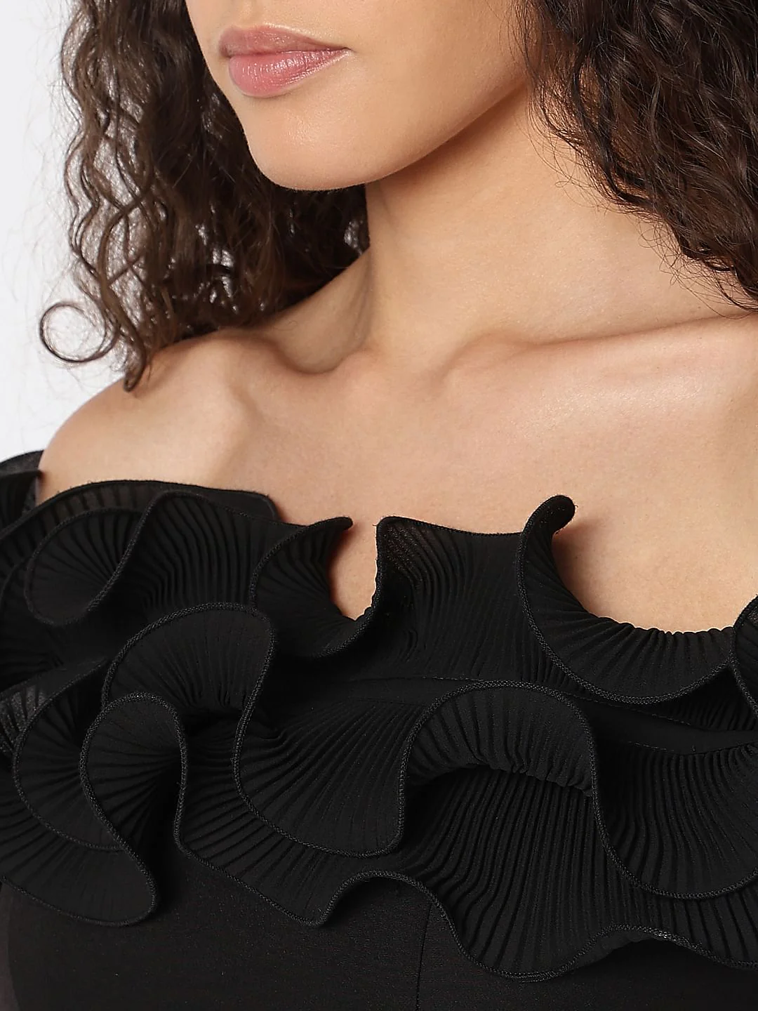 Black Ruffled Off-Shoulder Dress - Image 8