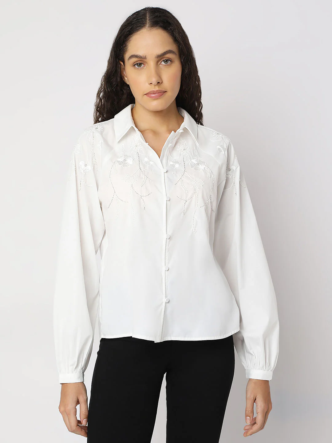White Embroidered Cotton Shirt - Image 2