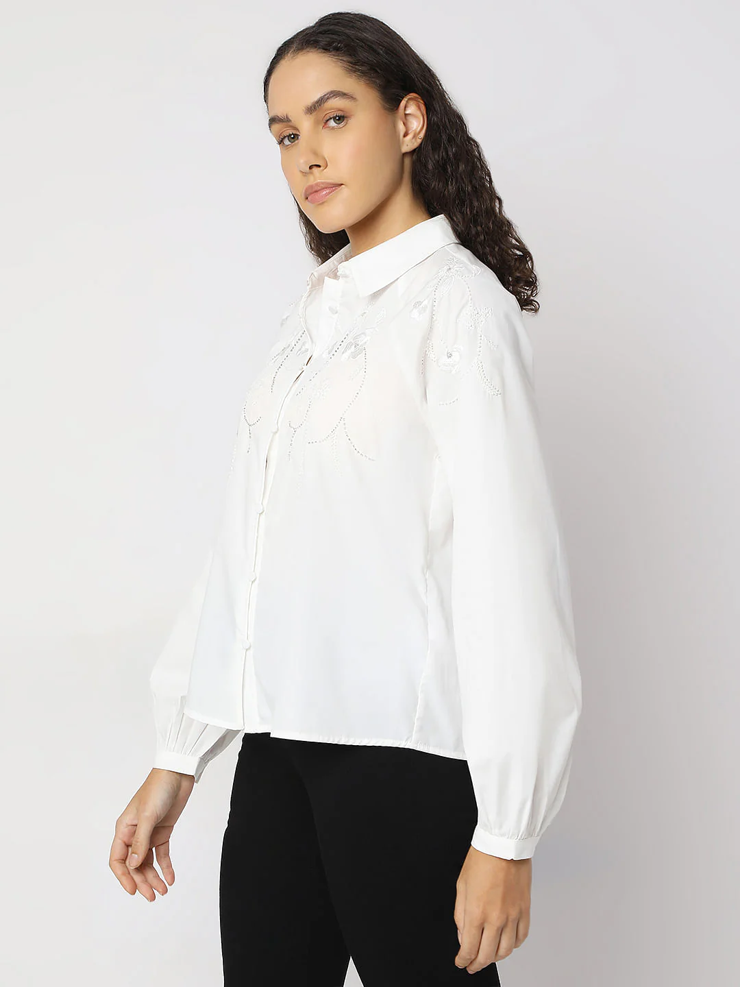 White Embroidered Cotton Shirt - Image 3