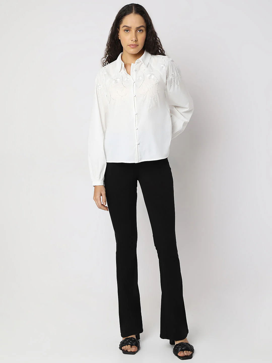White Embroidered Cotton Shirt - Image 5