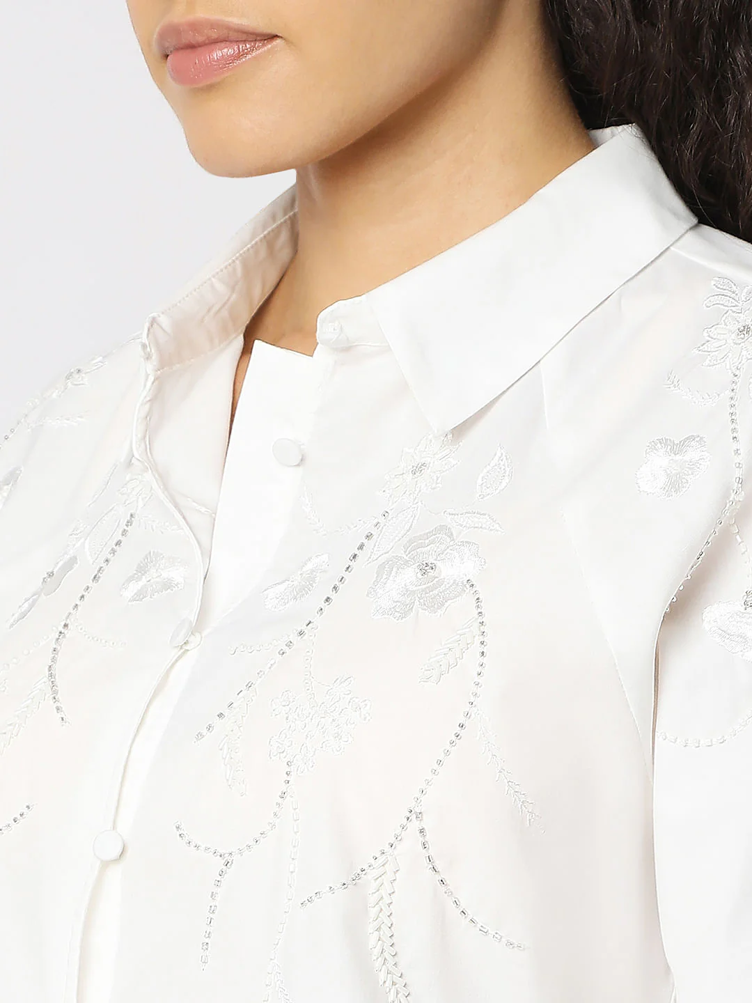 White Embroidered Cotton Shirt - Image 8