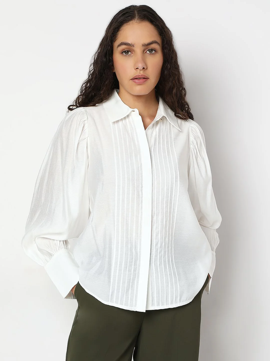 White Pintuck Detail Shirt - Image 2