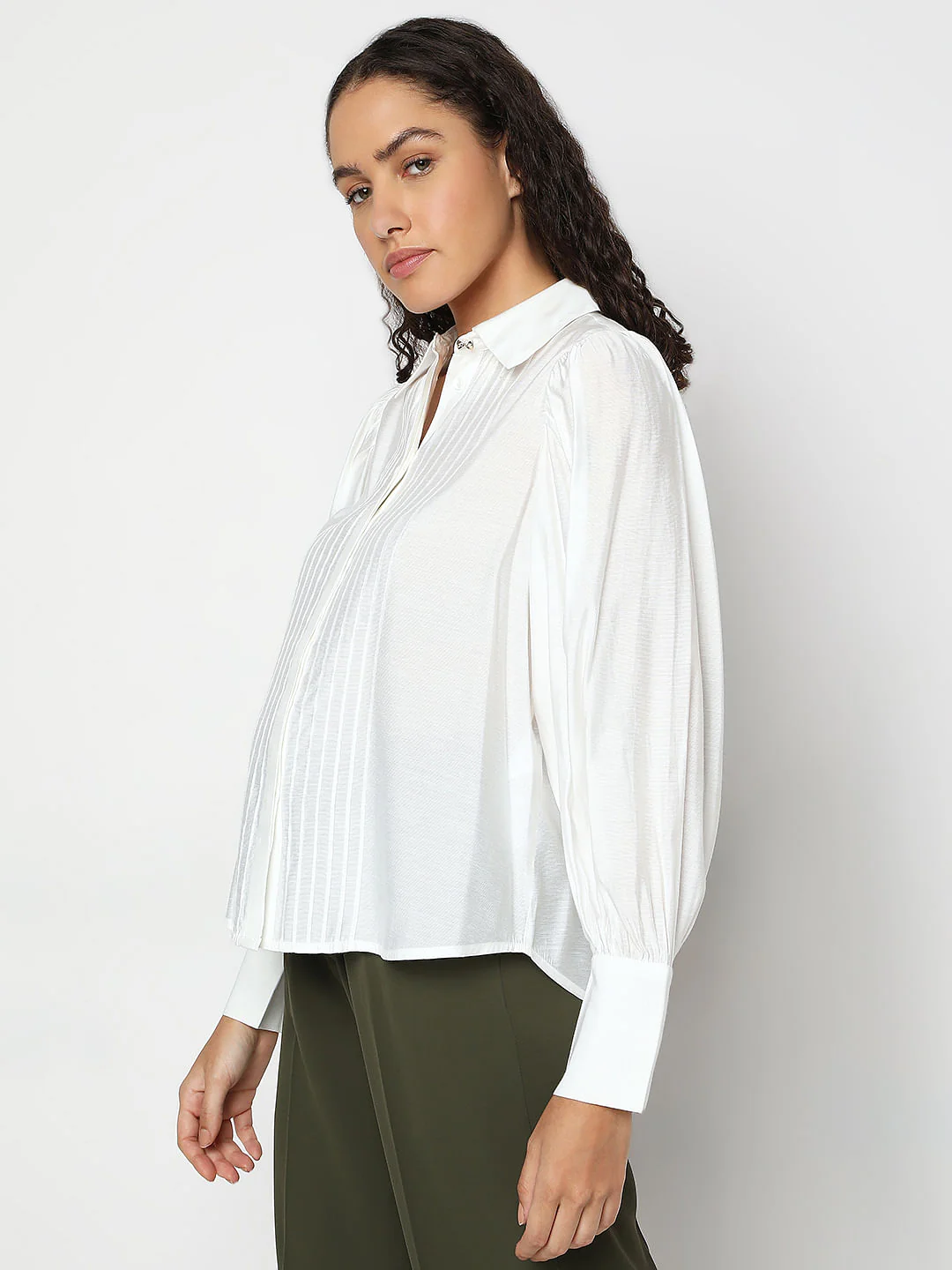 White Pintuck Detail Shirt - Image 3