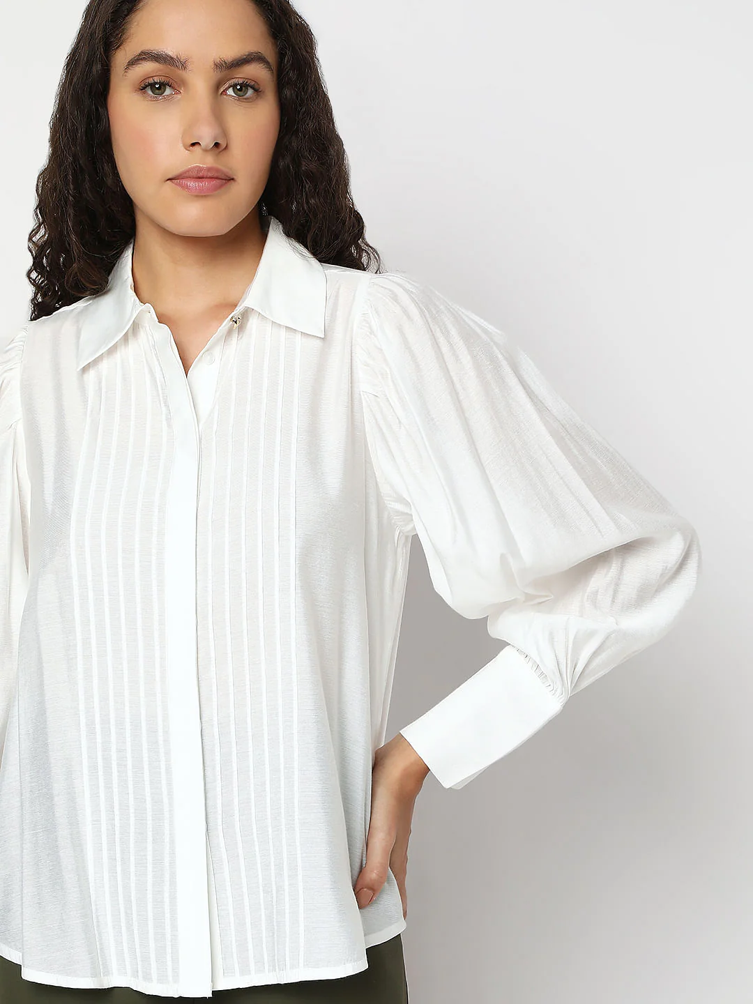 White Pintuck Detail Shirt - Image 6