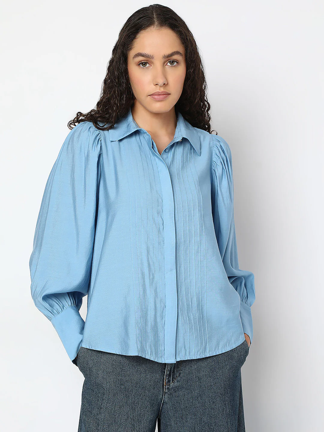 Blue Pintuck Detail Shirt - Image 2