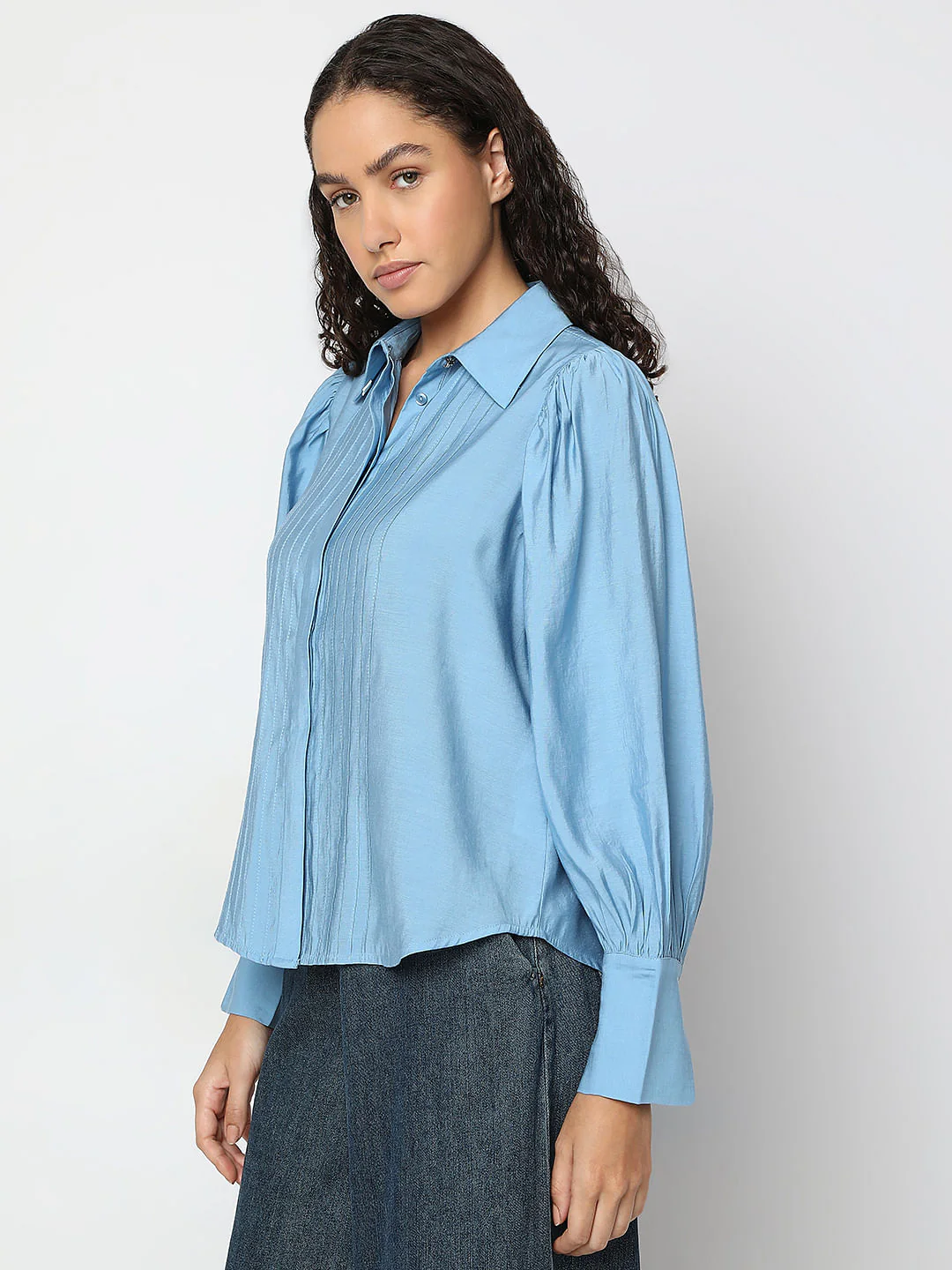 Blue Pintuck Detail Shirt - Image 3