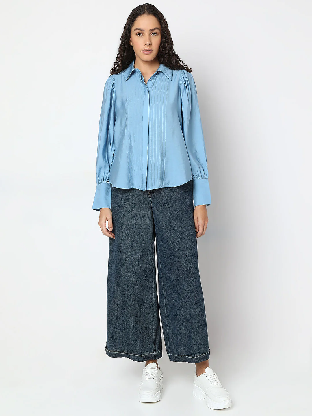 Blue Pintuck Detail Shirt - Image 5