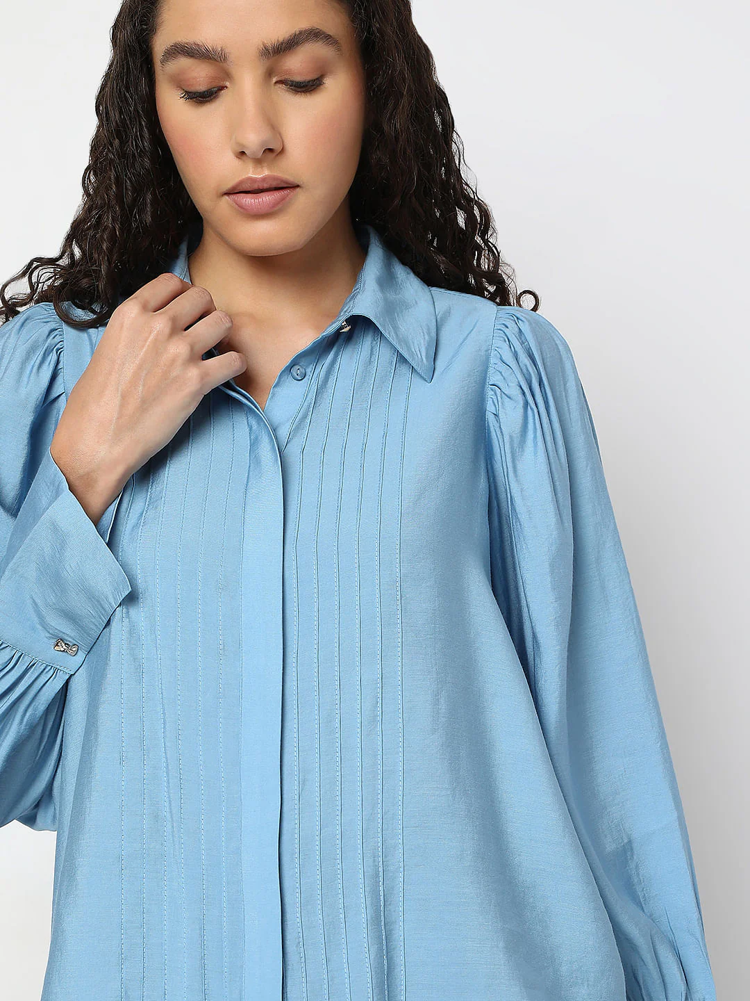 Blue Pintuck Detail Shirt - Image 6