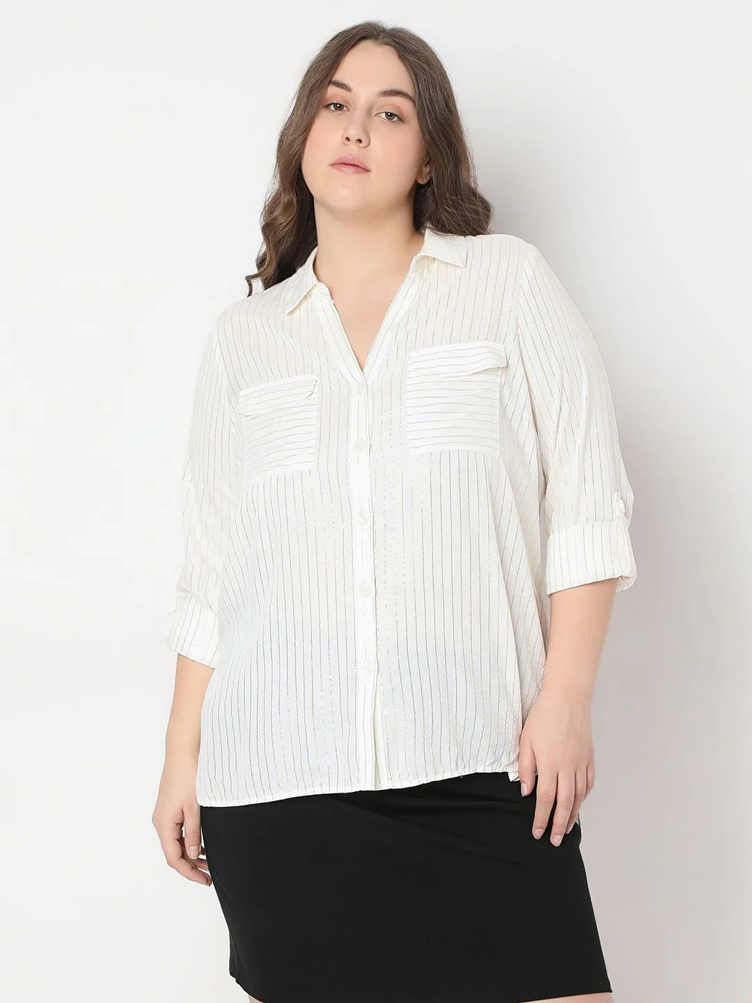 Curve White Glitter Striped Shirt - Image 2