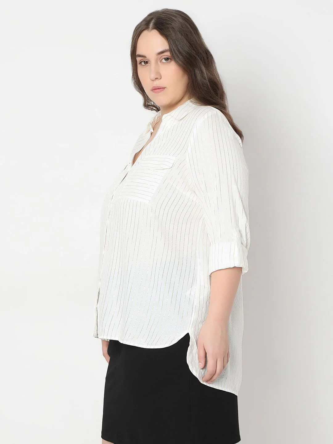 Curve White Glitter Striped Shirt - Image 3