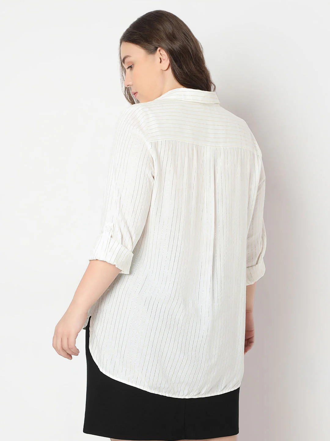 Curve White Glitter Striped Shirt - Image 4