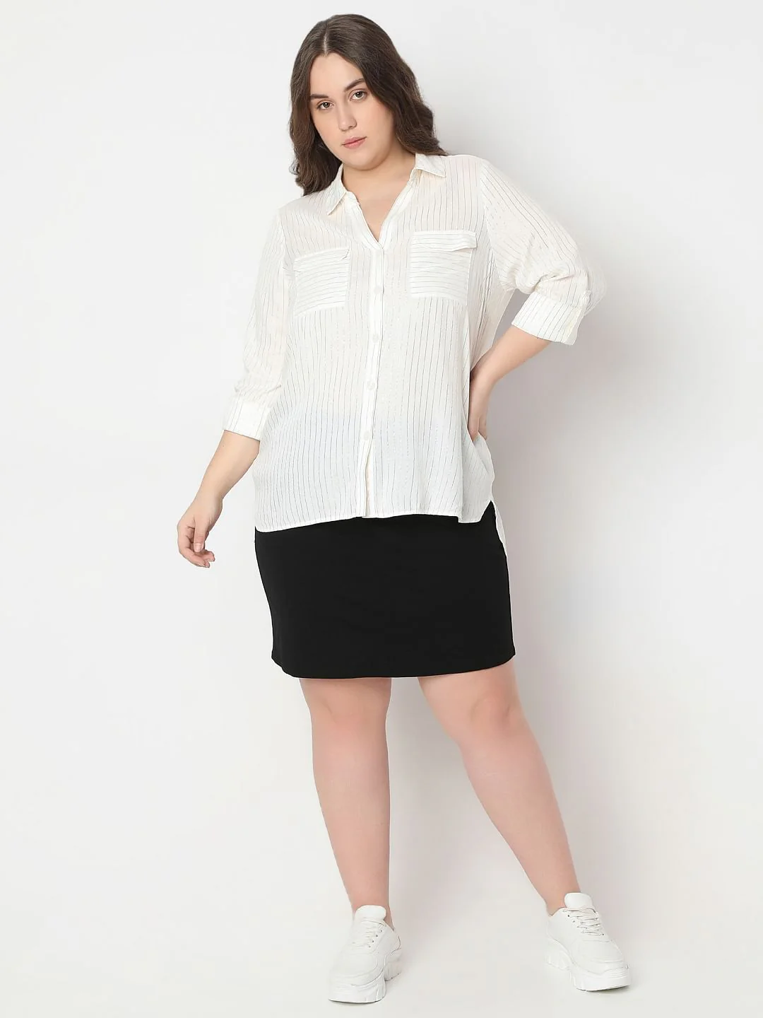 Curve White Glitter Striped Shirt - Image 5