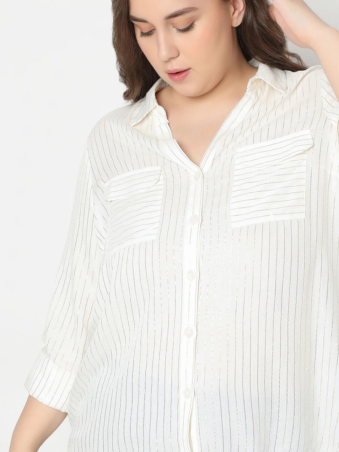 Curve White Glitter Striped Shirt - Image 6