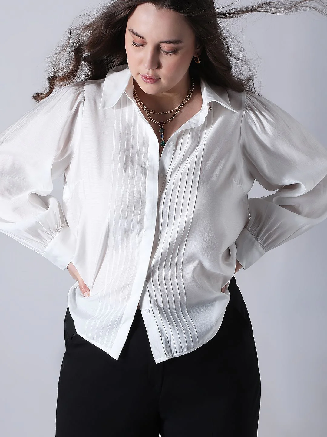 Curve White Pintuck Detail Shirt