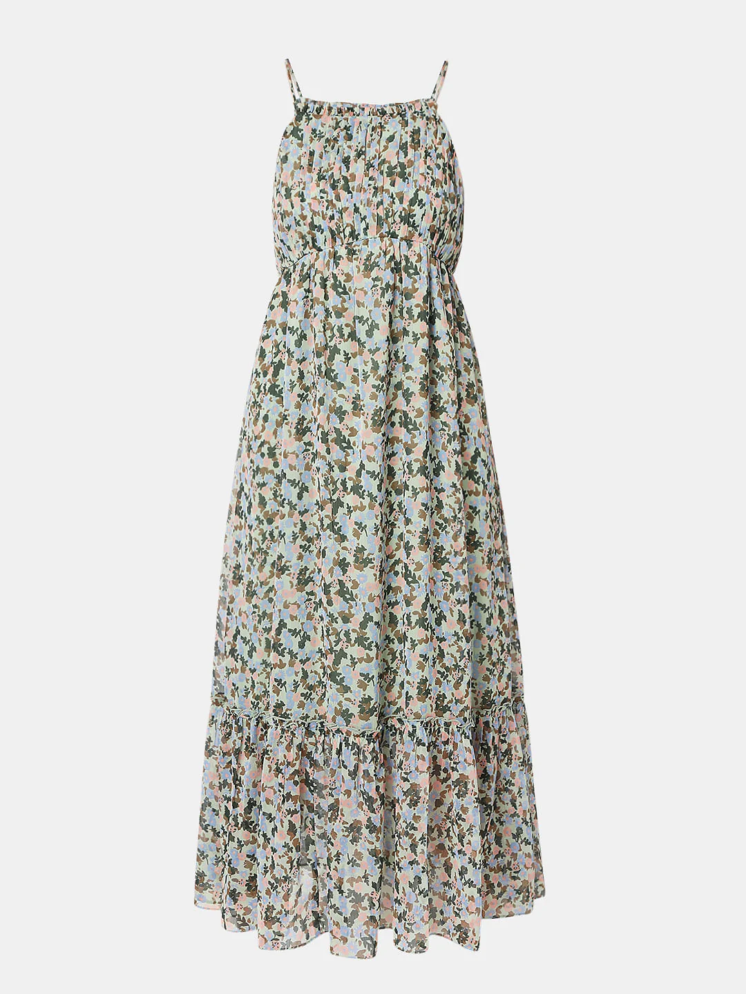 Green Floral Tiered Midi Dress - Image 6