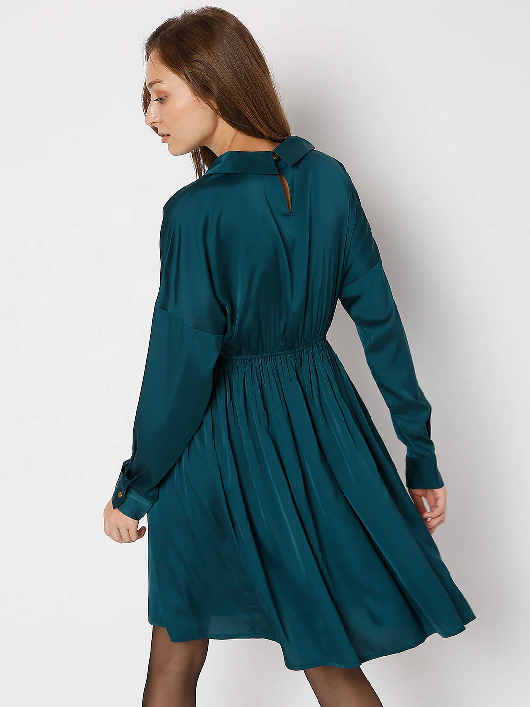 Deep Teal Satin Fit & Flare Dress - Image 4