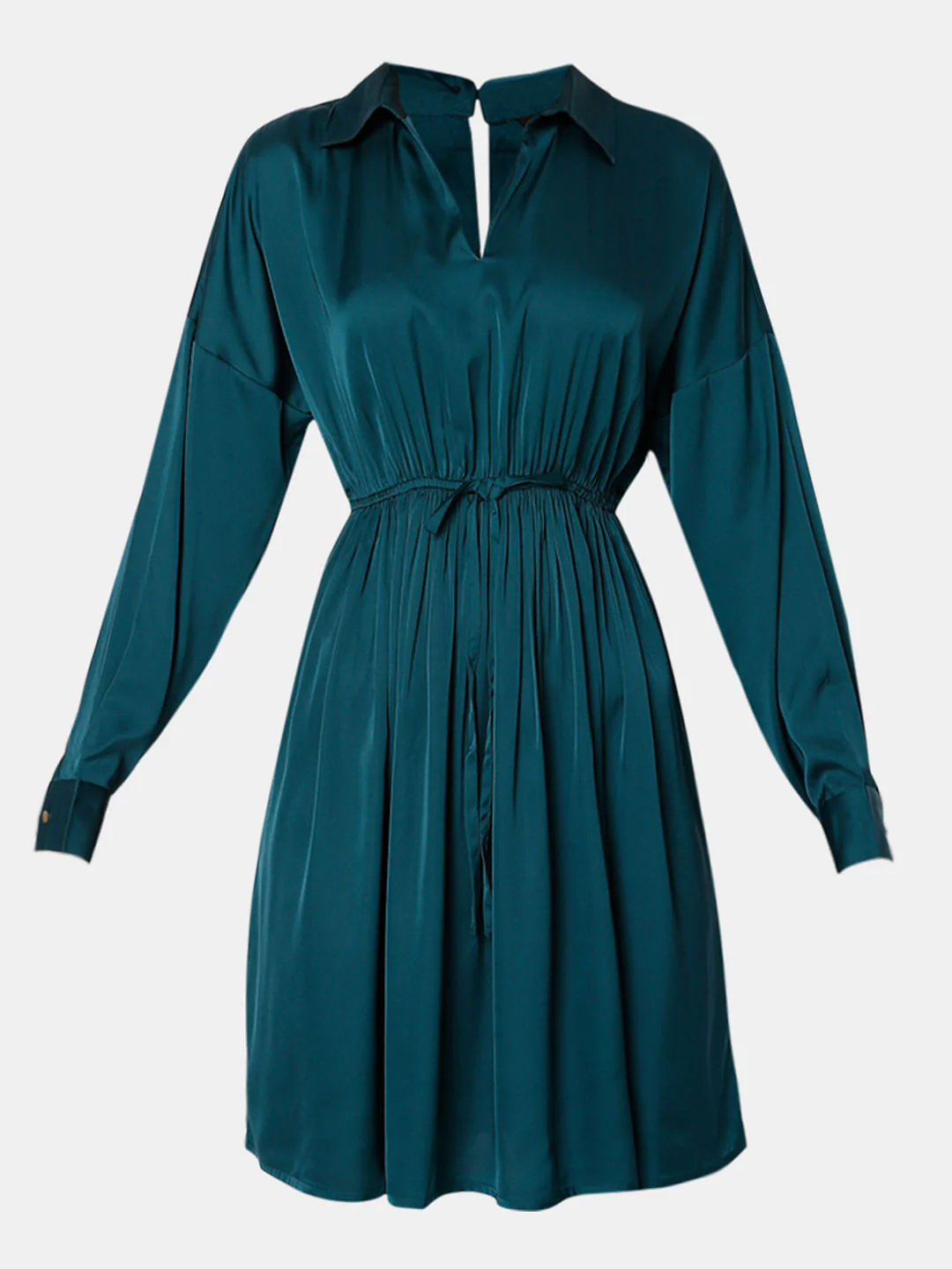Deep Teal Satin Fit & Flare Dress - Image 7