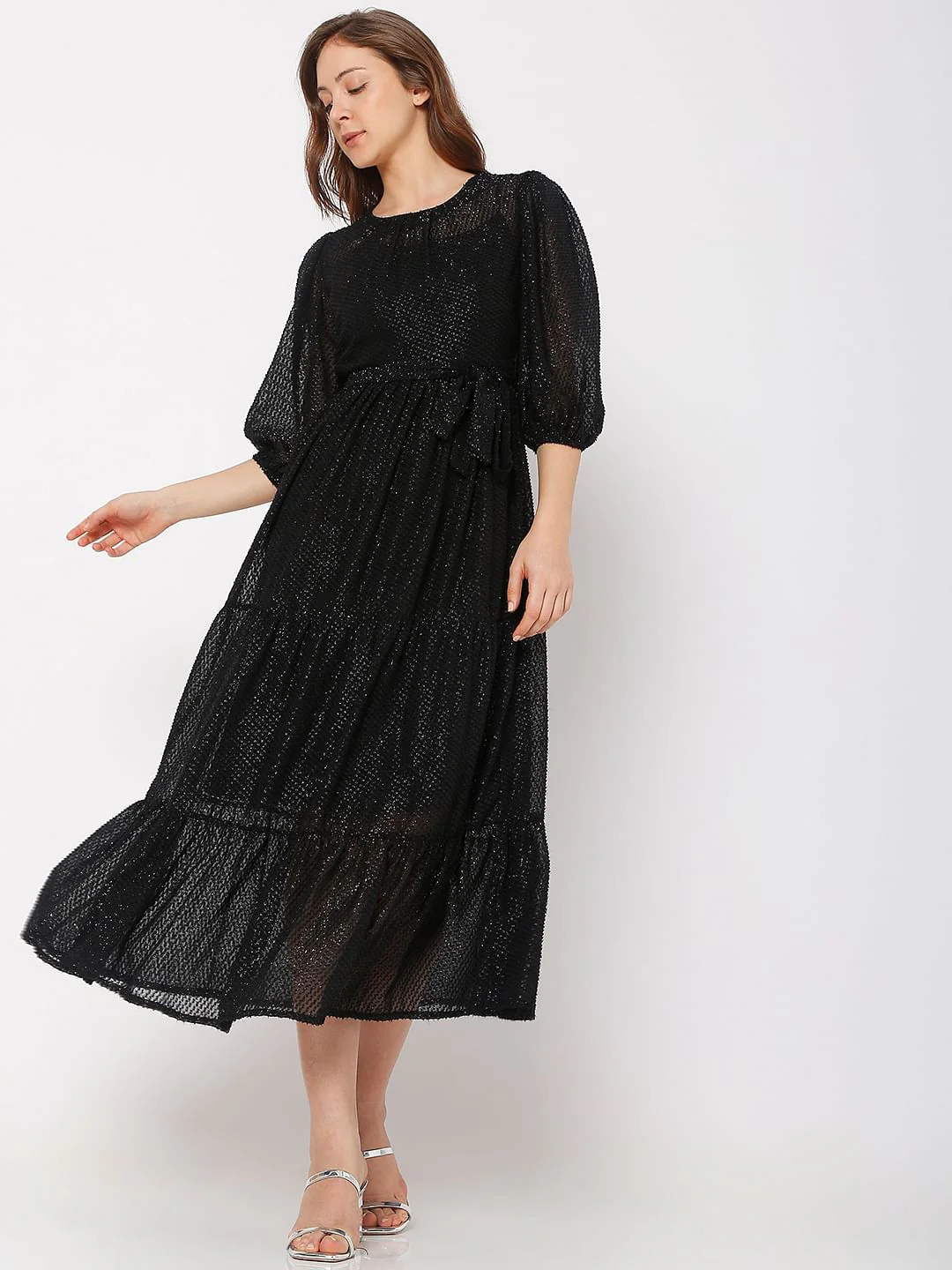 Black Shimmer Midi Dress - Image 2