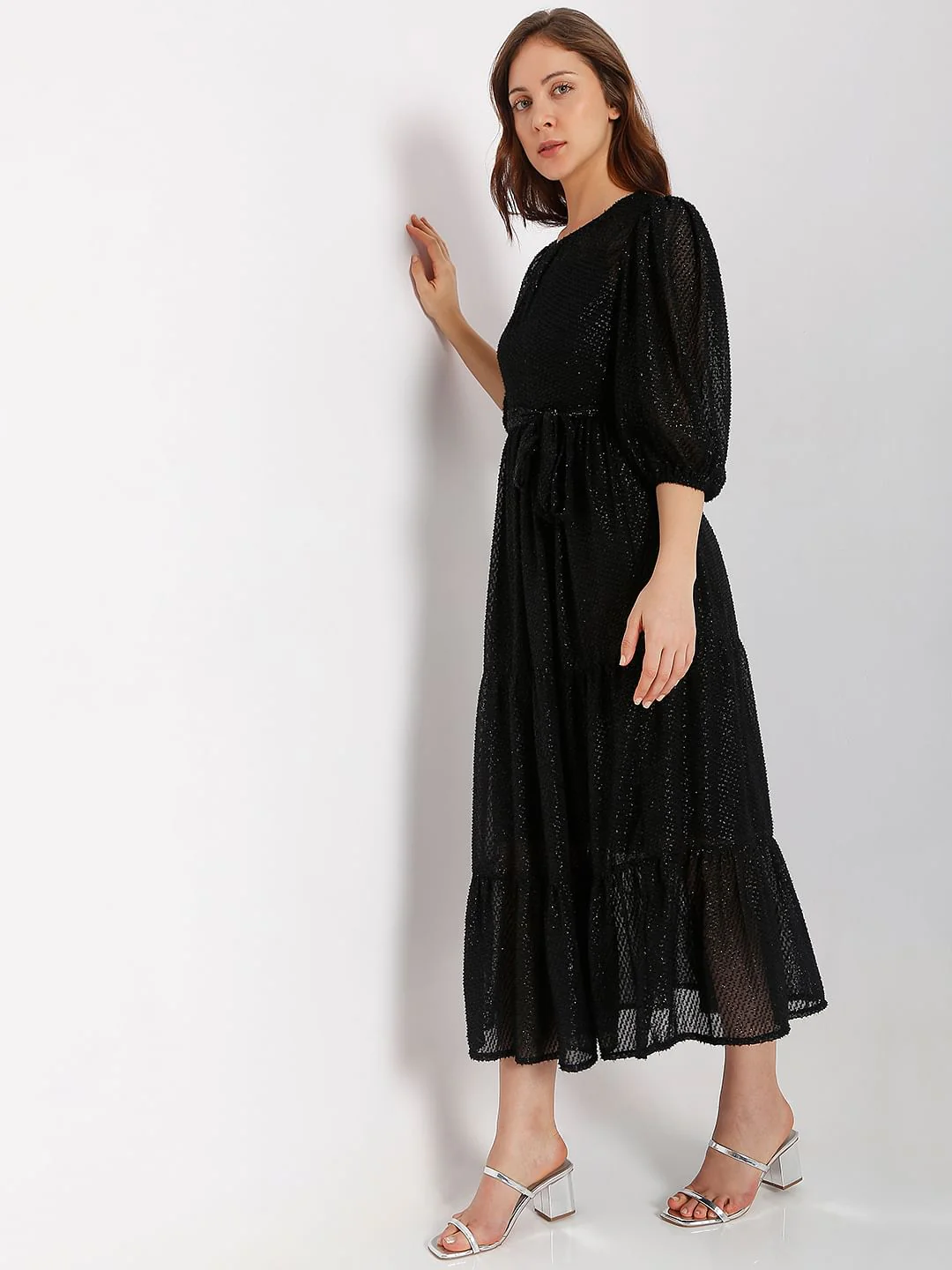 Black Shimmer Midi Dress - Image 3