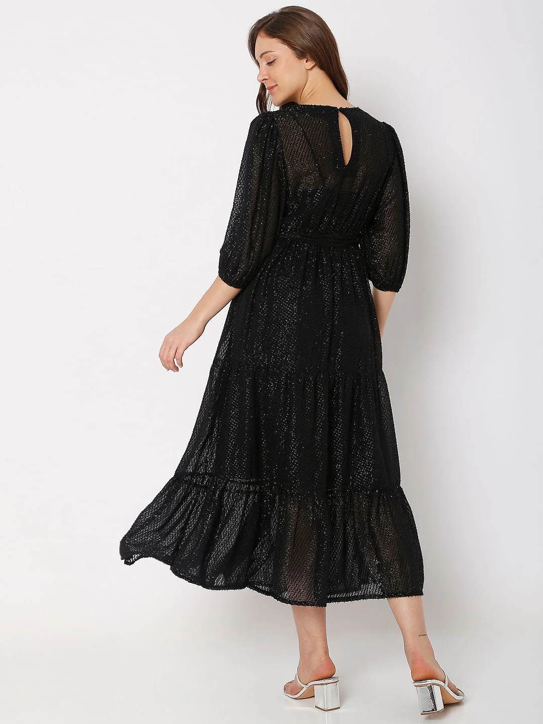 Black Shimmer Midi Dress - Image 4