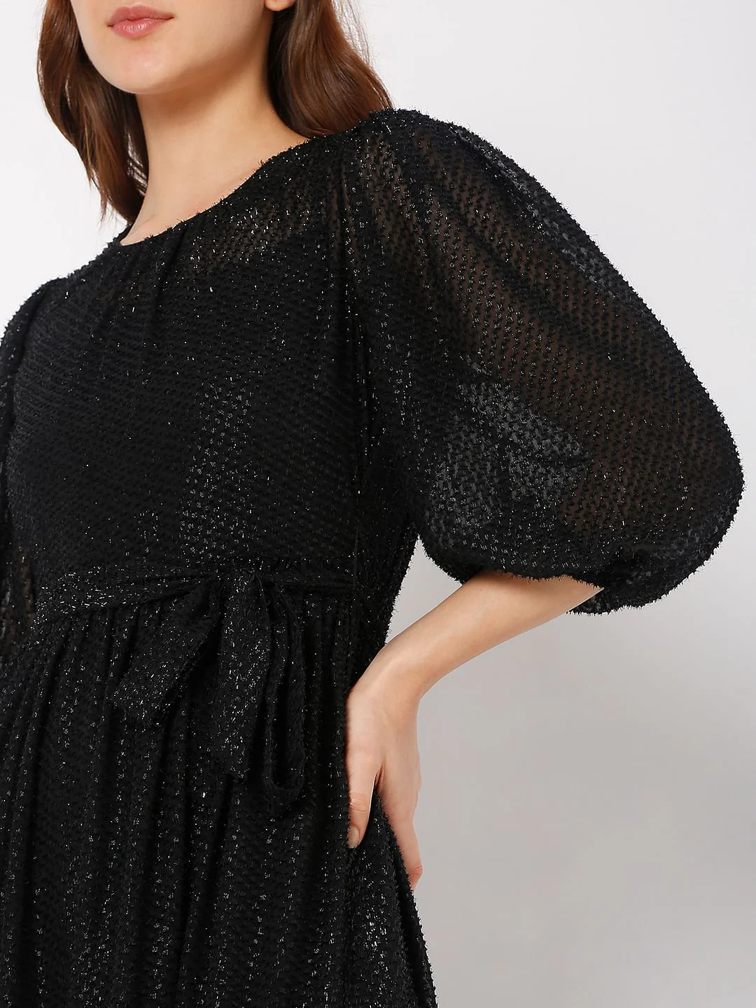 Black Shimmer Midi Dress - Image 5