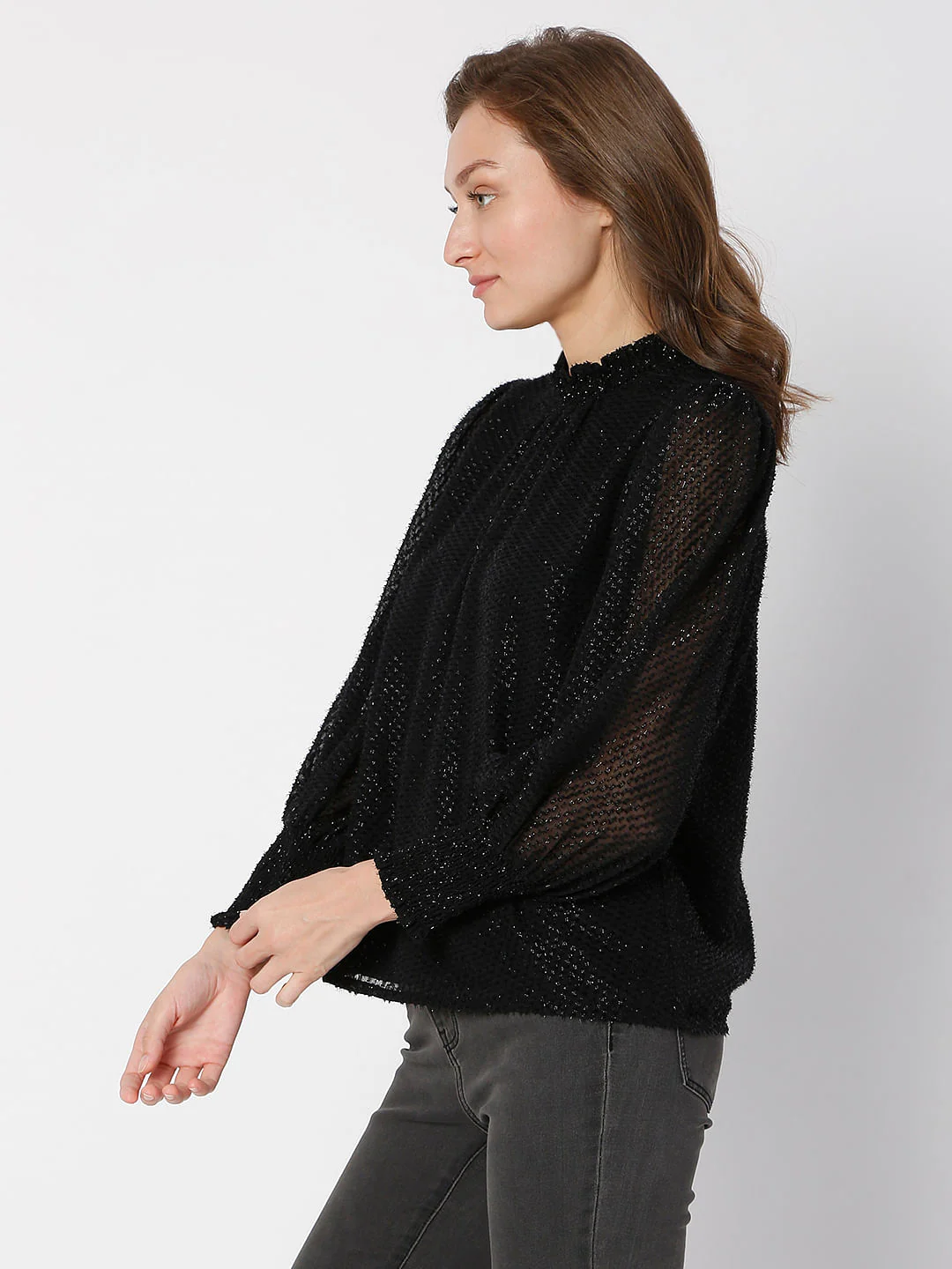 Black Shimmer High-Neck Top - Image 3