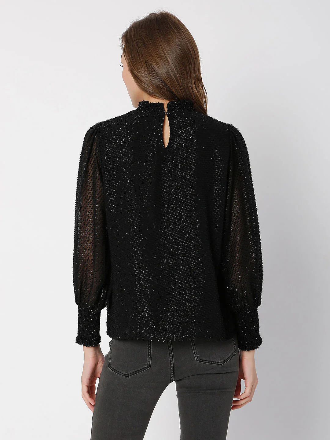 Black Shimmer High-Neck Top - Image 4