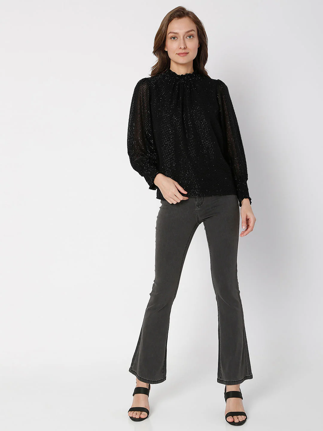 Black Shimmer High-Neck Top - Image 5