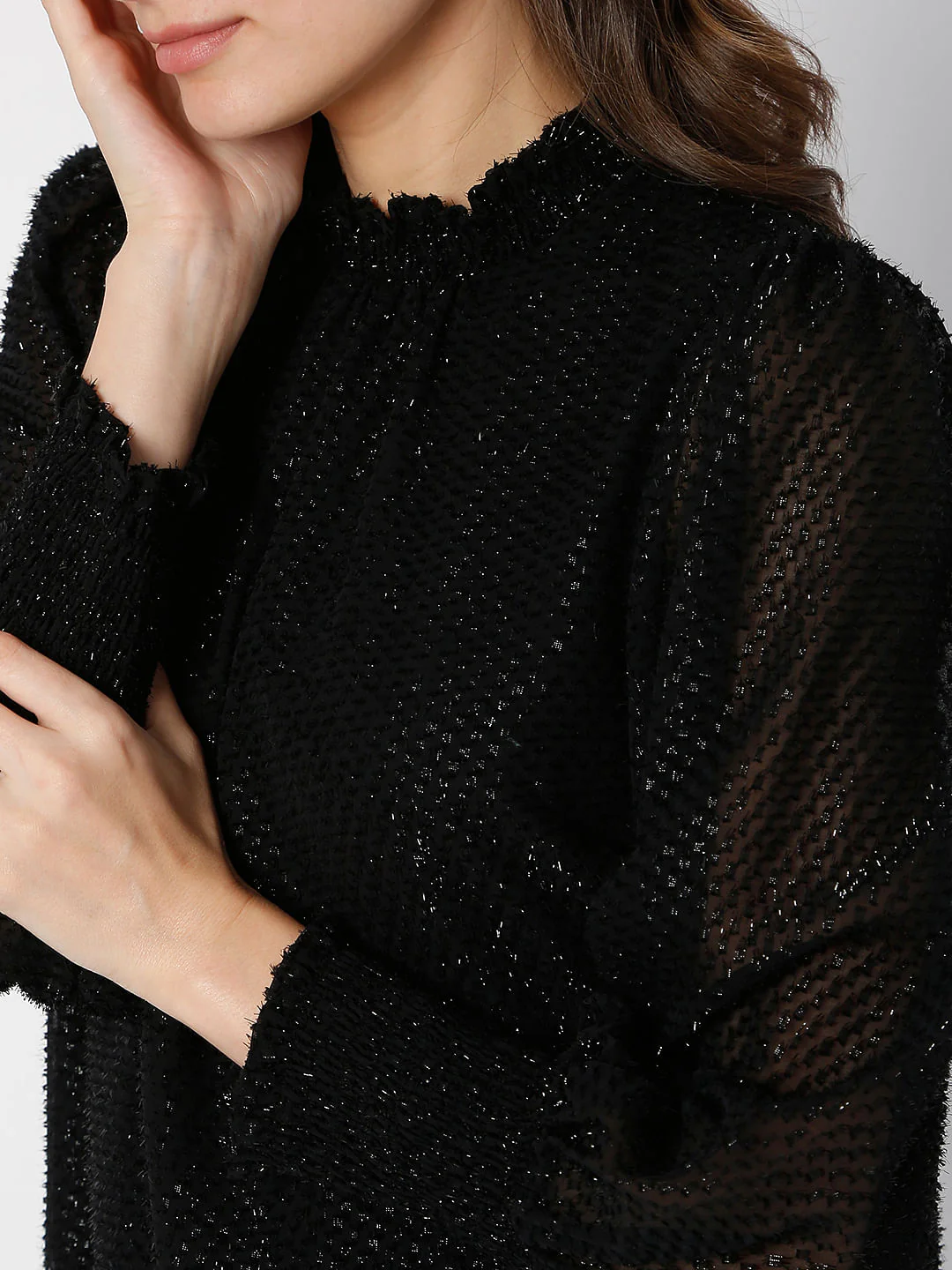 Black Shimmer High-Neck Top - Image 6