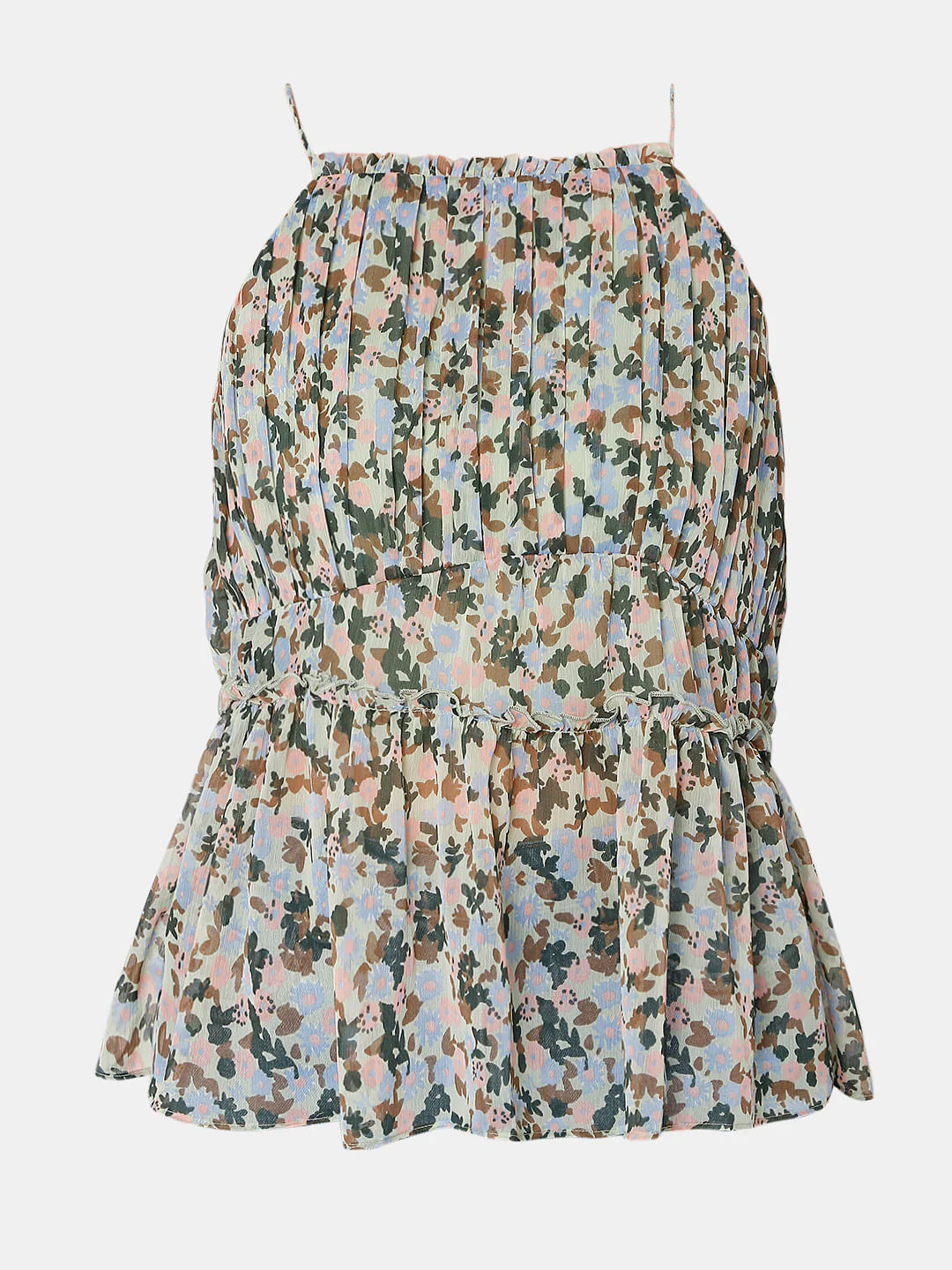 Green Floral Pleated Strap Top - Image 7