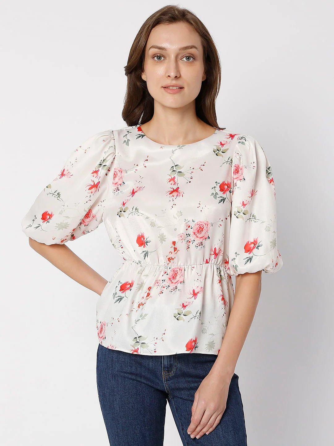 White Floral Print Top - Image 2