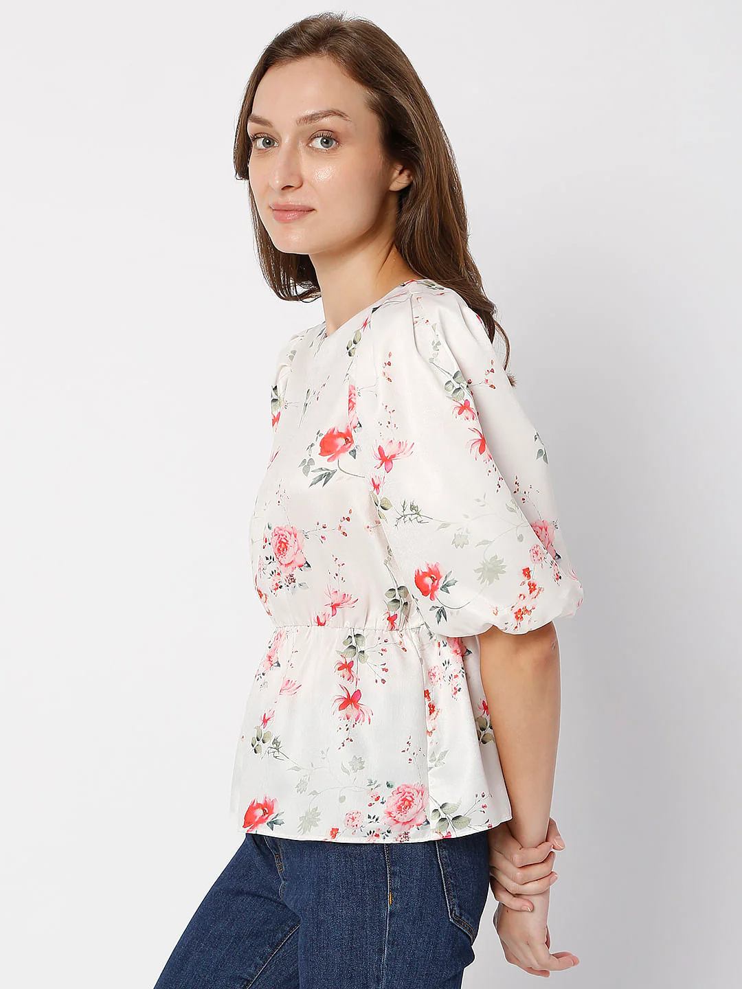 White Floral Print Top - Image 3