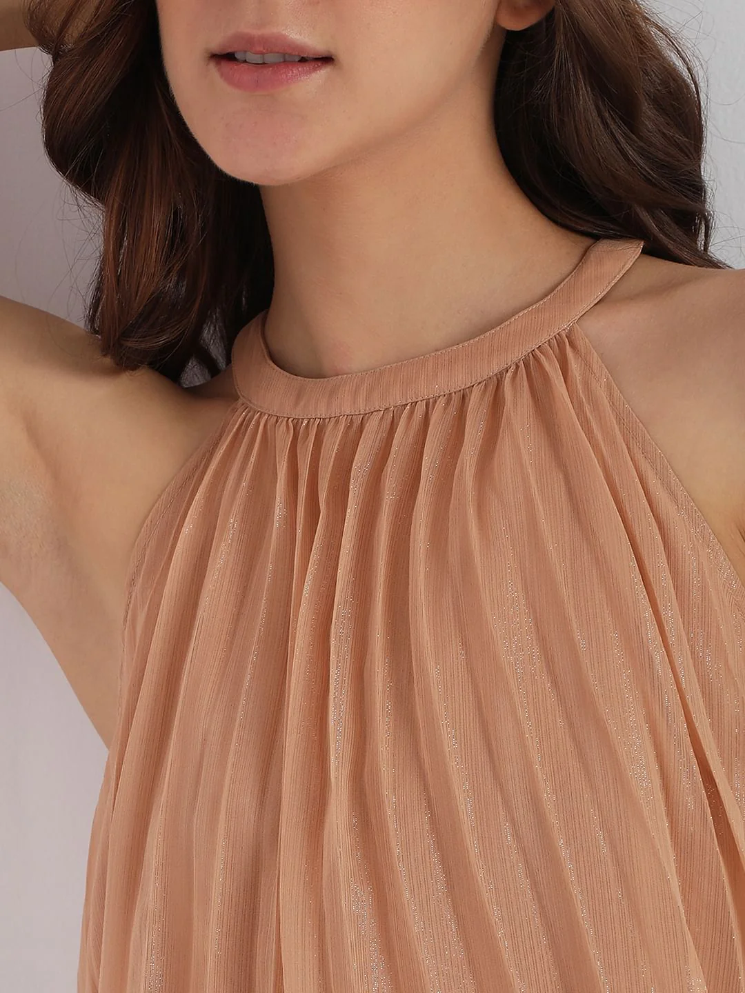 Beige Halter Neck Shimmer Top - Image 6