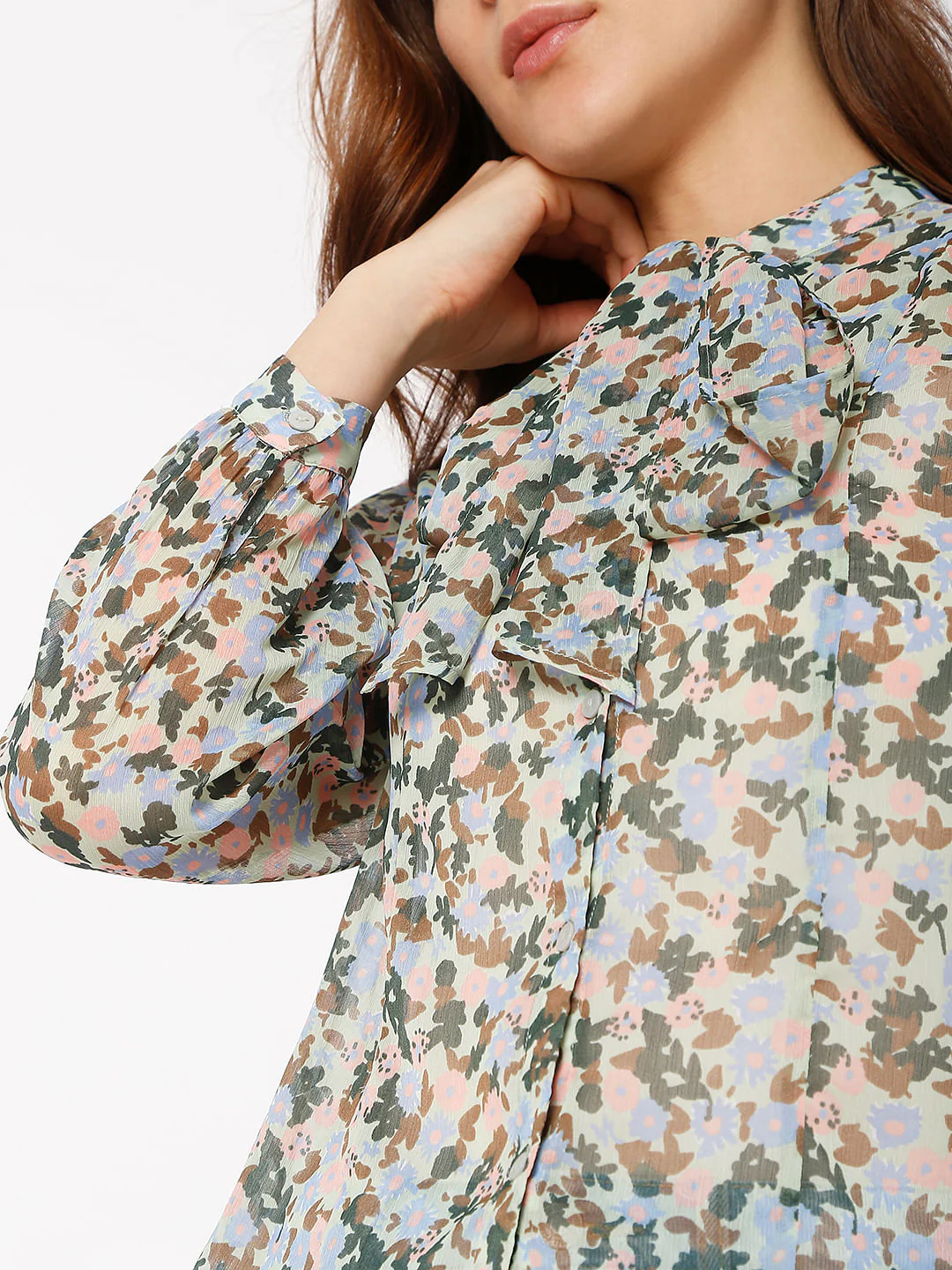Green Floral Print Shirt - Image 6