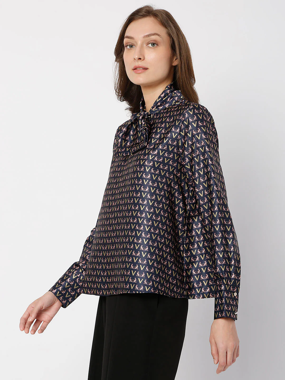 Navy Blue Printed Top - Image 3