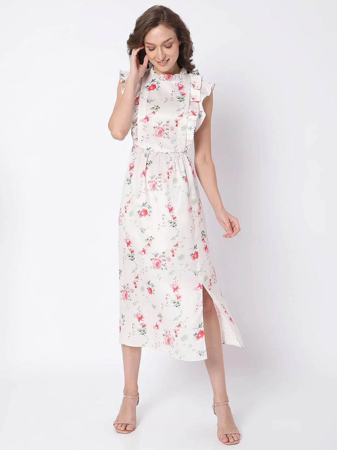 White Floral Print Midi Dress - Image 2