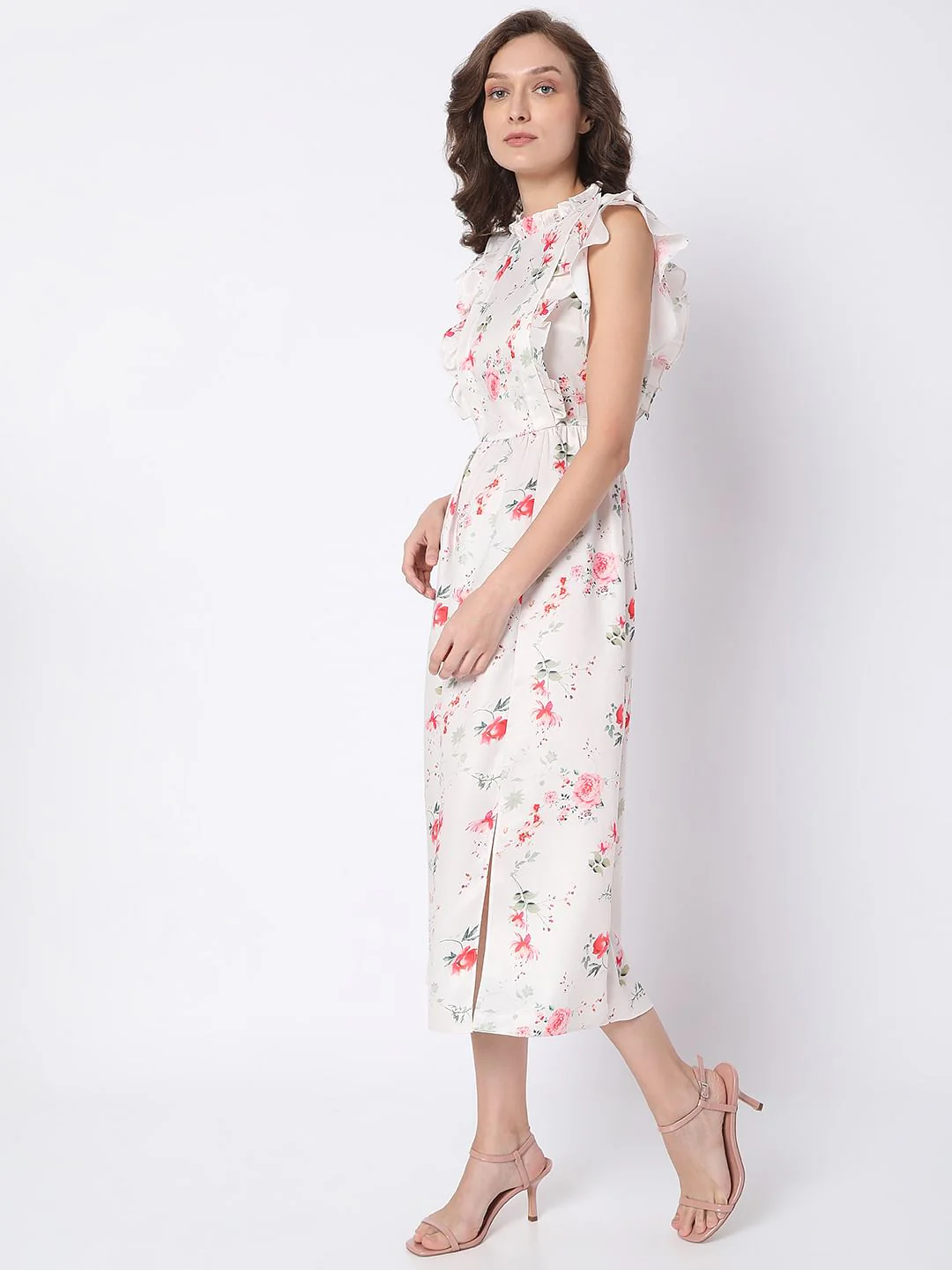 White Floral Print Midi Dress - Image 3