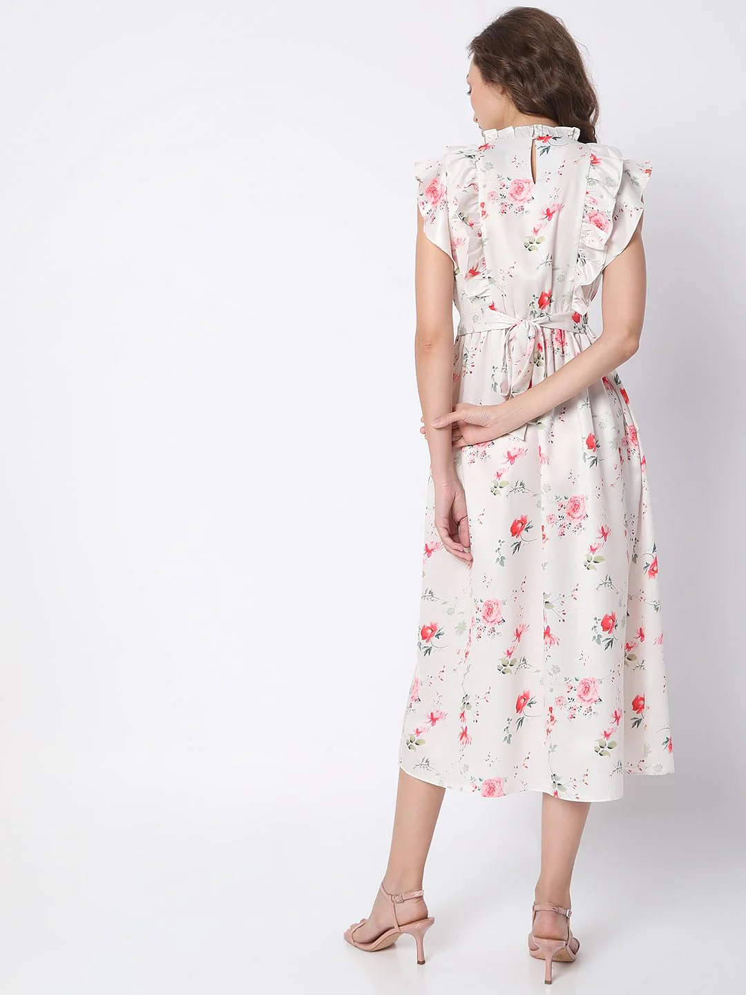 White Floral Print Midi Dress - Image 4