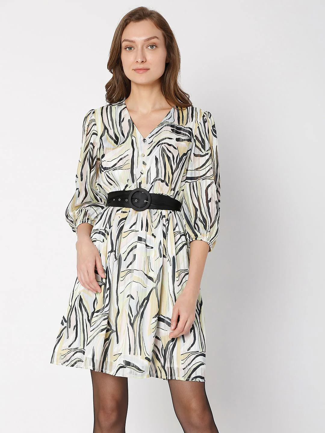 White Abstract Print Shift Dress - Image 2