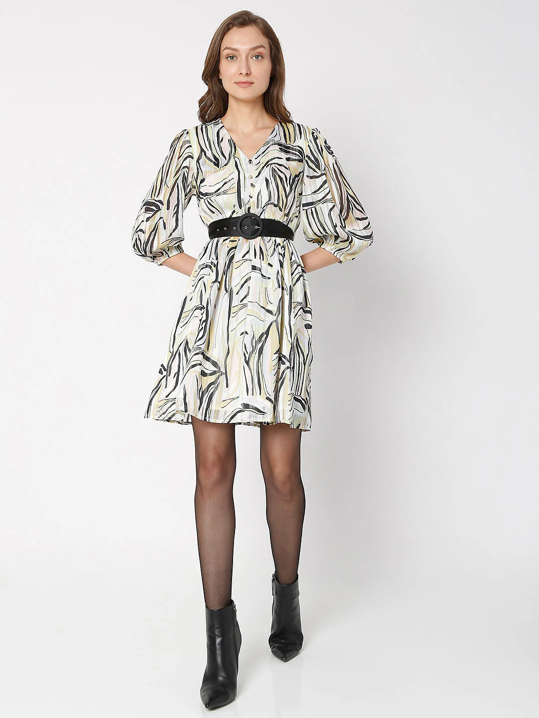 White Abstract Print Shift Dress - Image 5