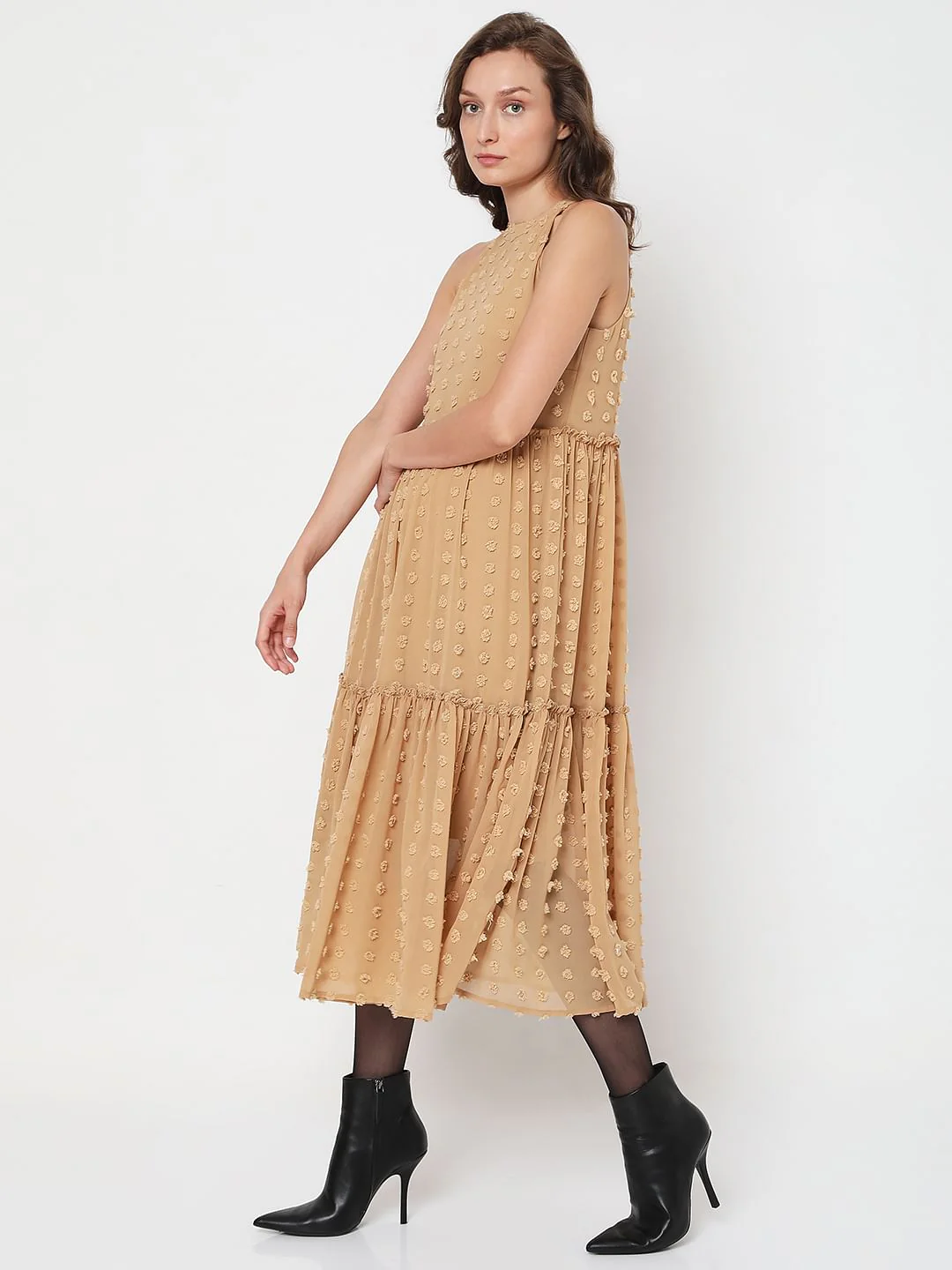 Beige Dobby Midi Dress - Image 3