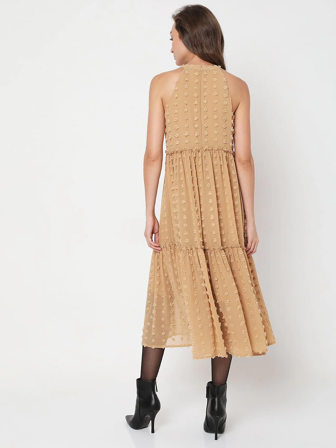 Beige Dobby Midi Dress - Image 4