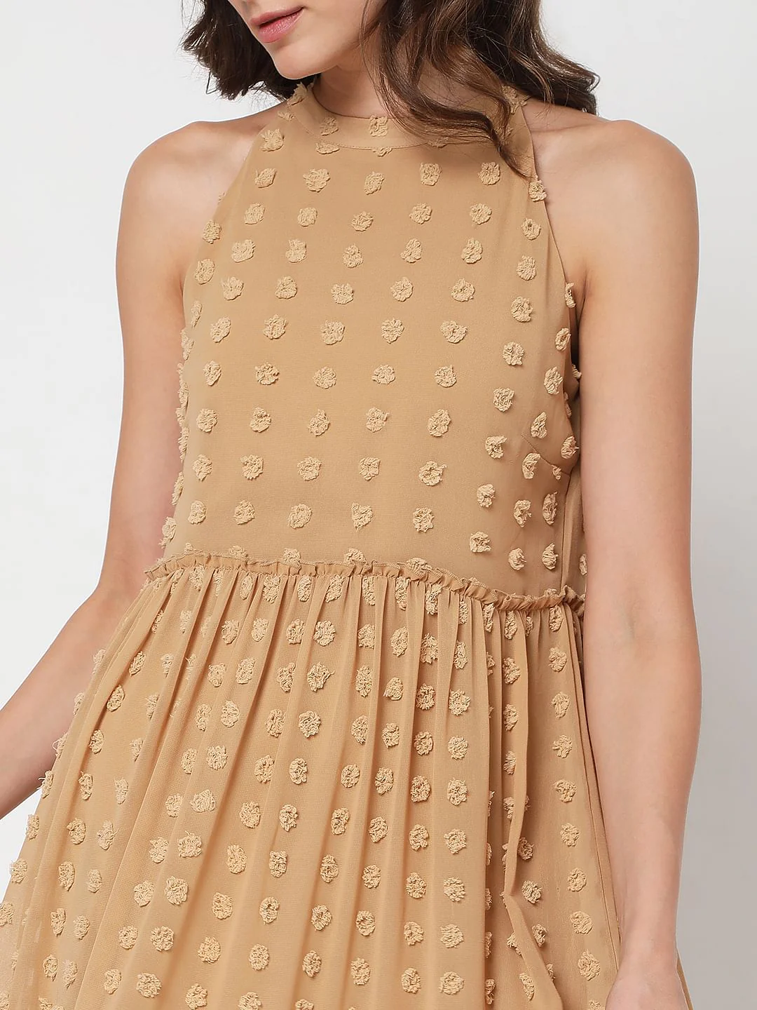 Beige Dobby Midi Dress - Image 5