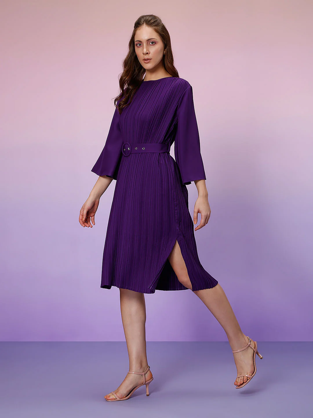 Marquee Purple Plisse Midi Dress - Image 3