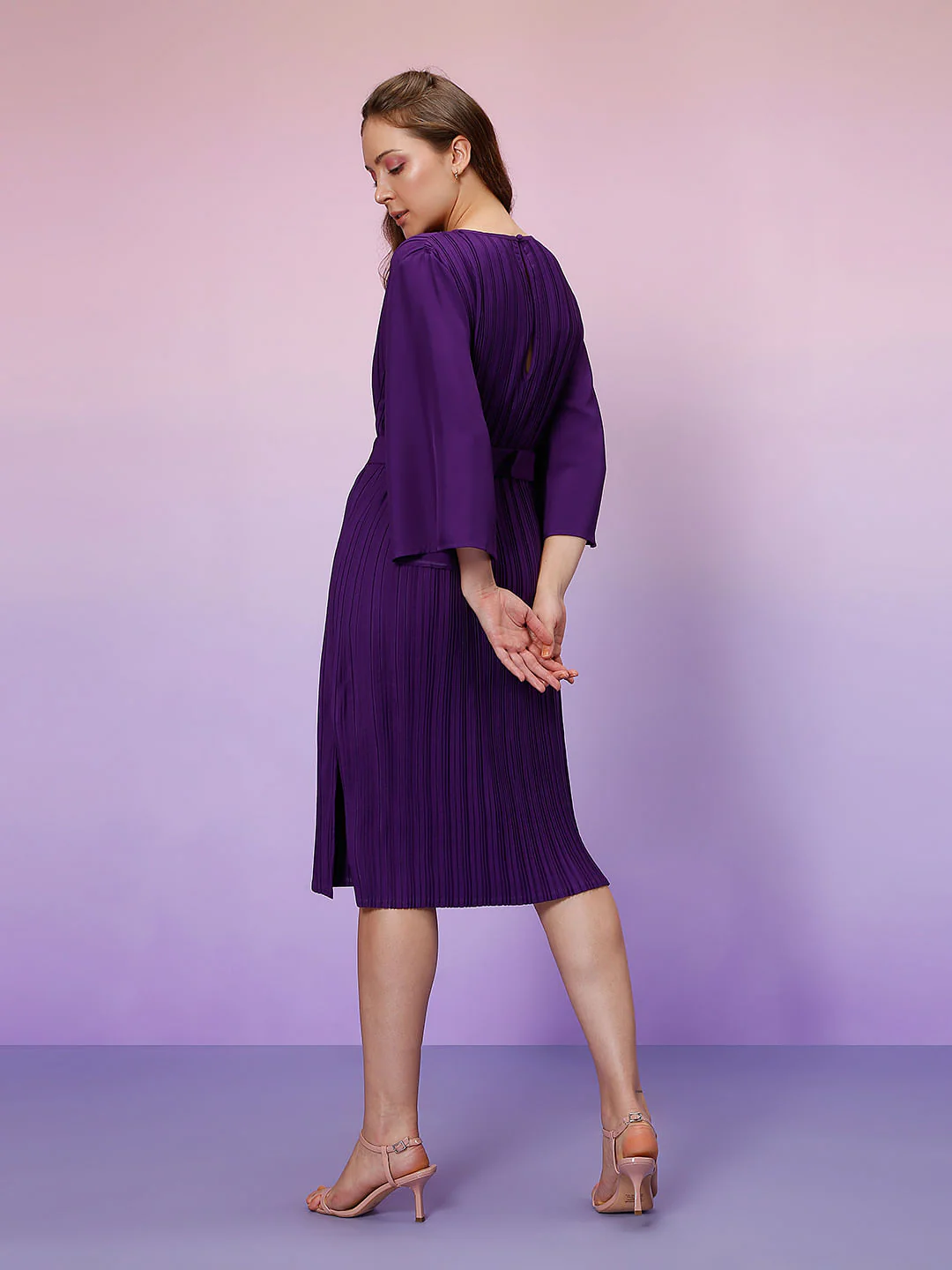 Marquee Purple Plisse Midi Dress - Image 4
